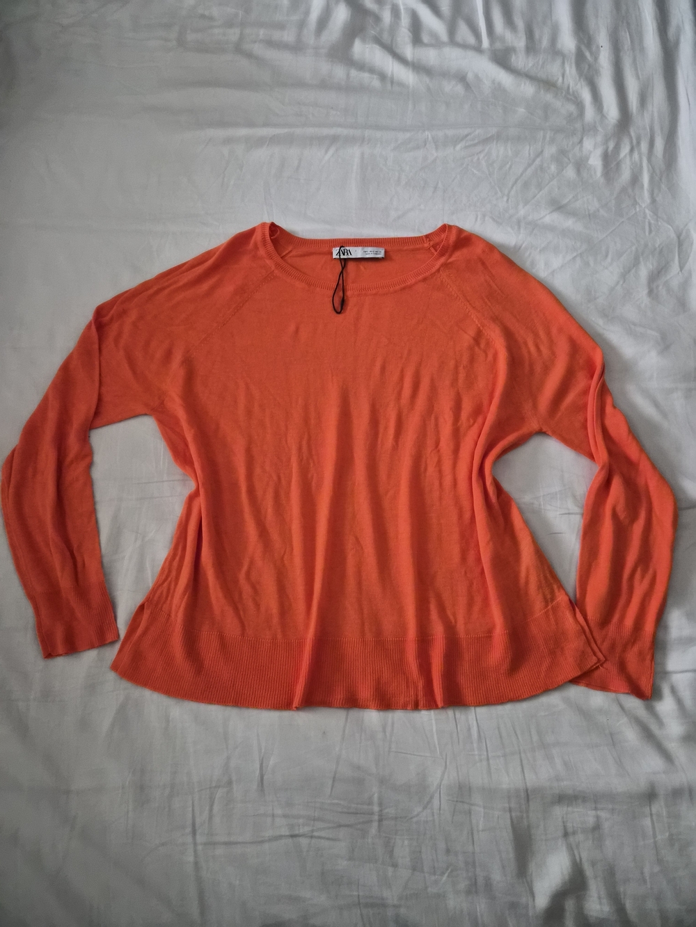 Zara Bright Orange Lightweight Long-Sleeve Knit Top